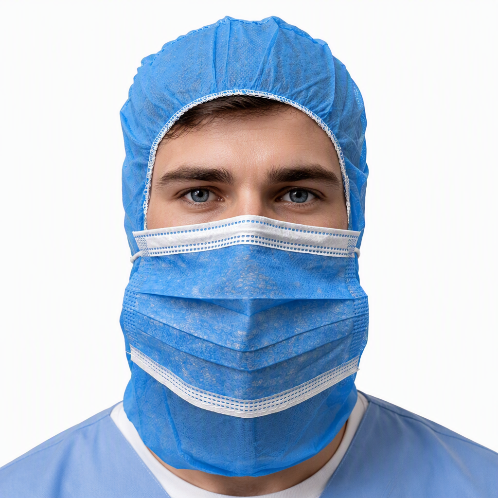 Disposable head cover with face mask 