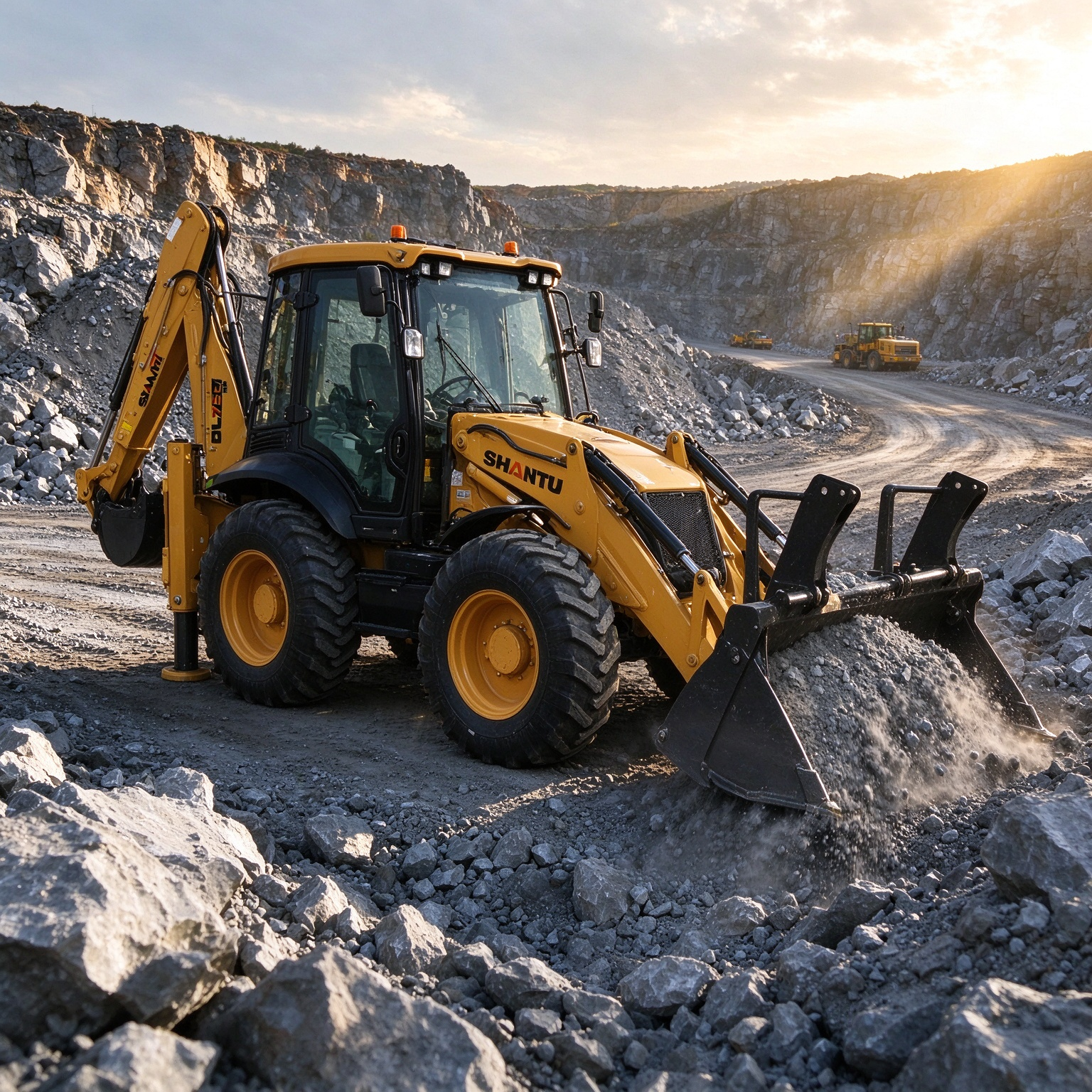 Shantui BL75-C SD backhoe loader quarry loading.png
