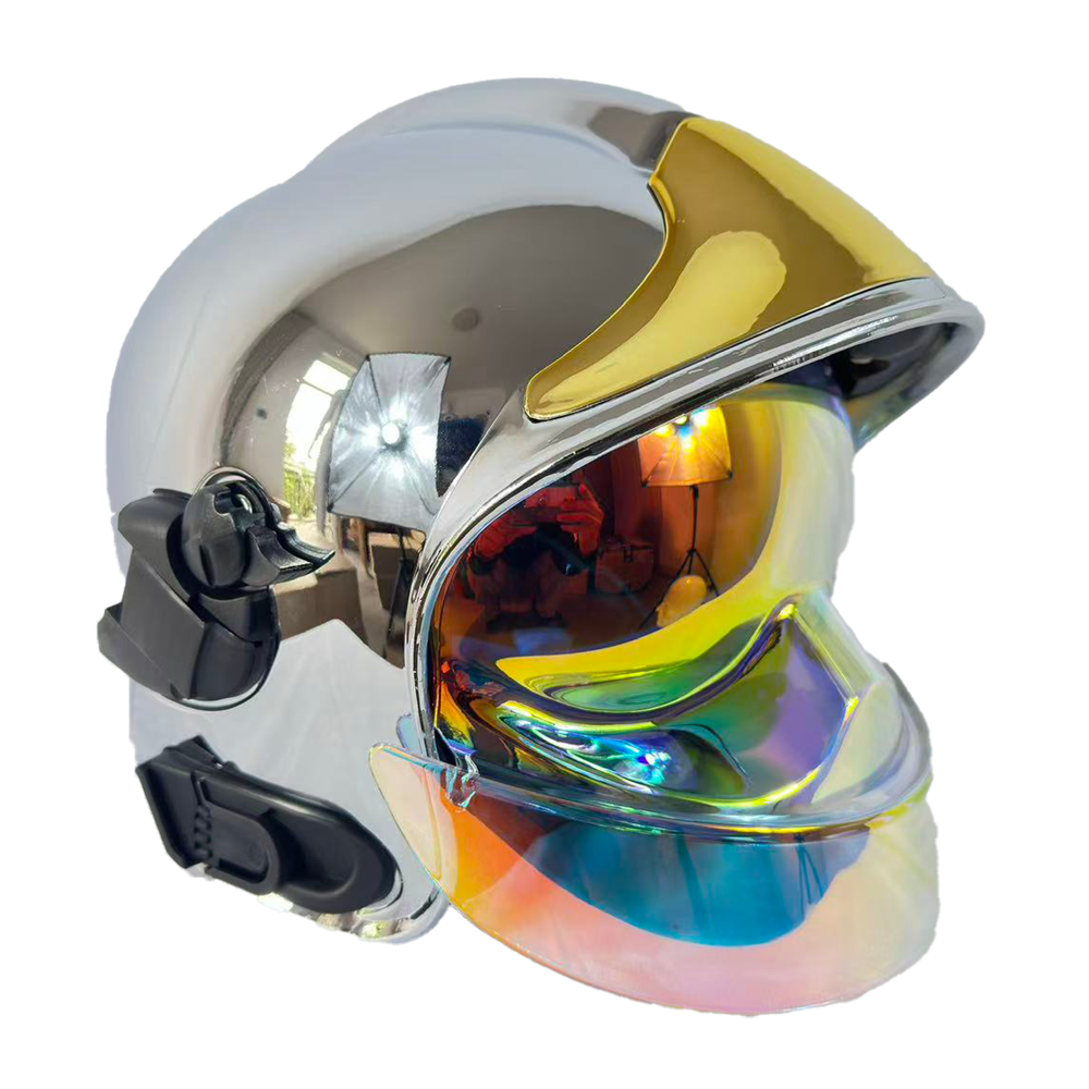 EU-602 Firefighter Silver Helmet With Electroplated Lens