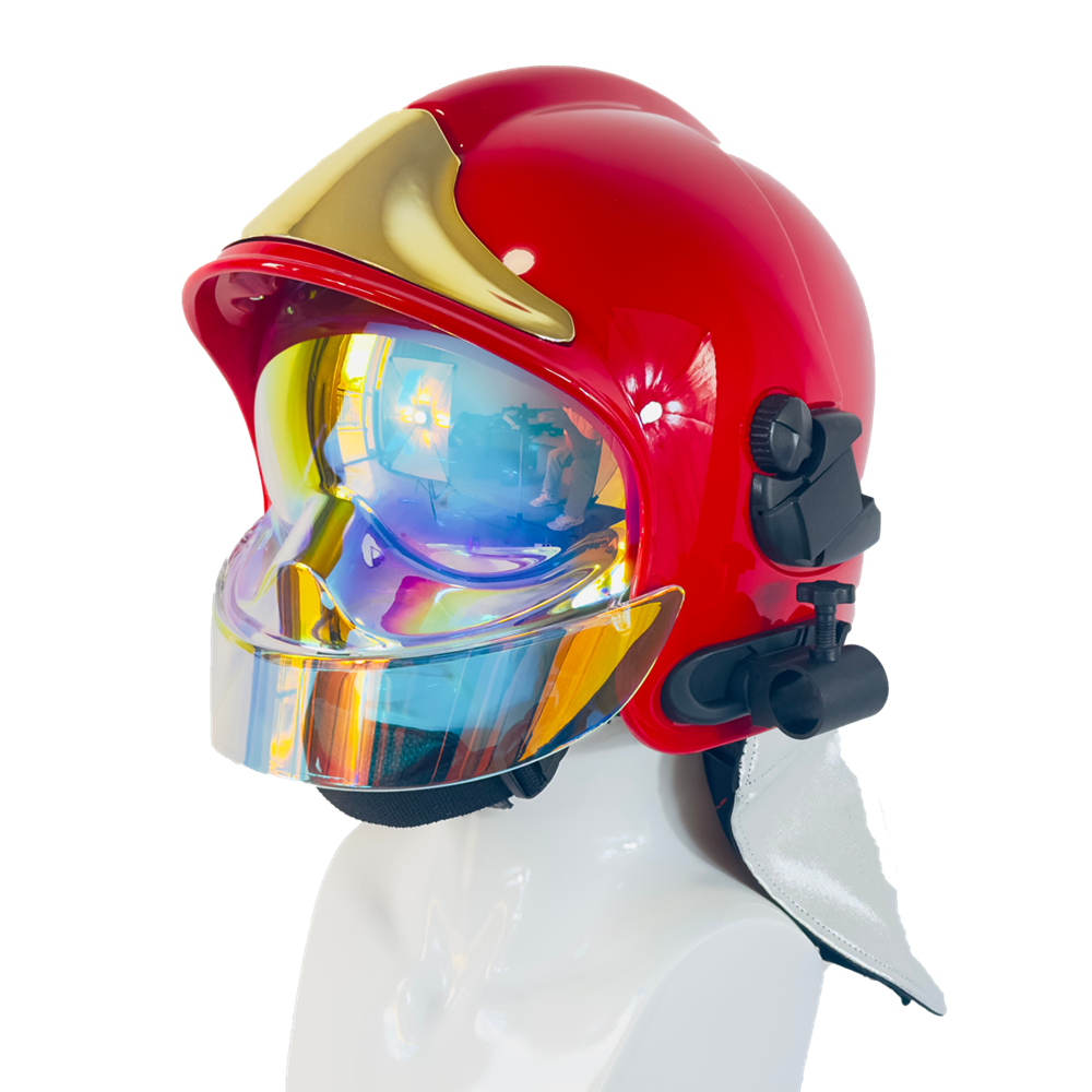 EU-602 Firefighter Red Helmet With Electroplated Lens