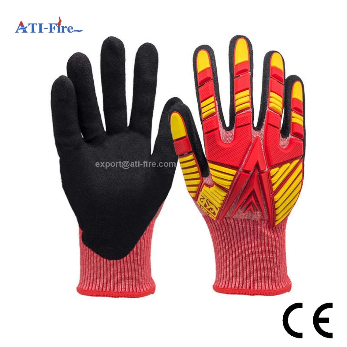 Red Knitted Impact Resistant Nitrile Coated Safety Work Gloves