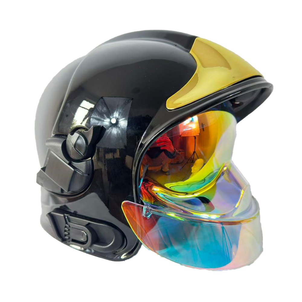 EU-602 Firefighter Black Helmet With Electroplated Lens