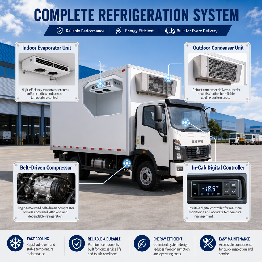 5.0 kW Gooseneck Belt-Driven Truck Refrigeration Unit for 4.2 m Box Trucks