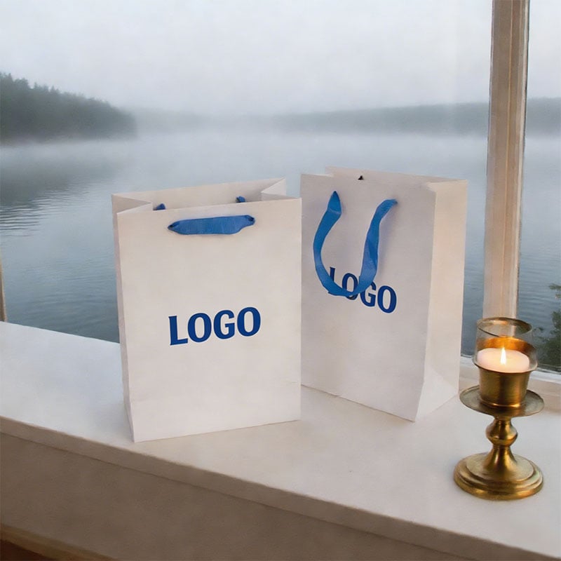 Luxury Custom Ribbon Handle Tote Cardboard Paper Bag Luxury Store Custom Gift Jewelry Paper Bag