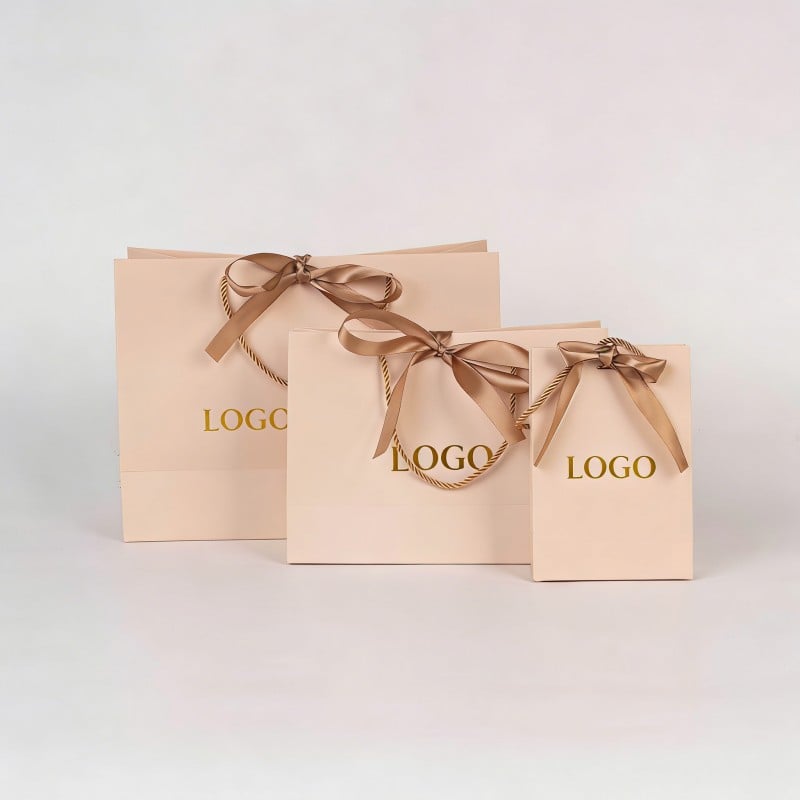 Hot Stamping Logo Gift Clothing Packaging Shopping Paper Bag Ribbon Lace up Luxury Boutique Store Custom Paper Bags