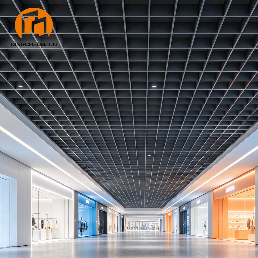 Black Open Cell Aluminum Grid Ceiling for Shopping Mall Corridors