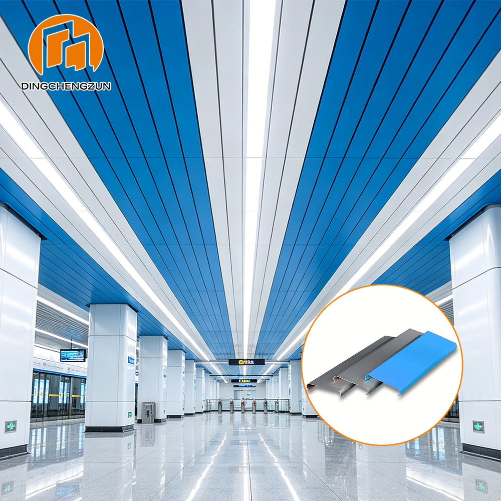 Blue & White Aluminum Strip Ceiling for Metro & Subway Stations — Urban Rail Transit Ceiling System