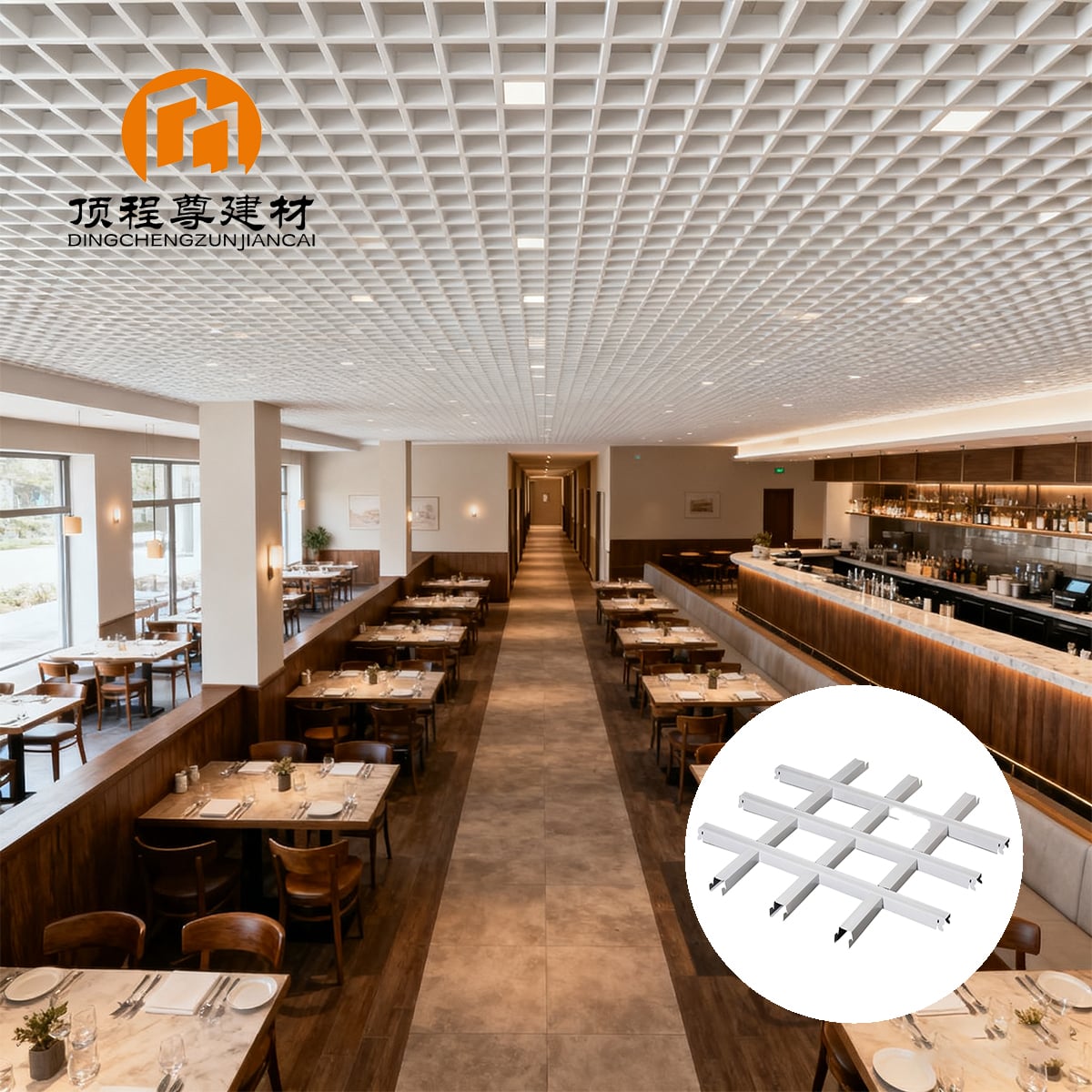 Open Cell Aluminum Grid Ceiling System for Retail Stores & Supermarkets
