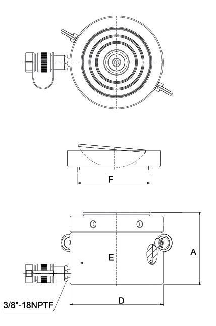 CLP Series Single-acting Flat Self-locking Hydraulic Cylinder Technical drawings.png