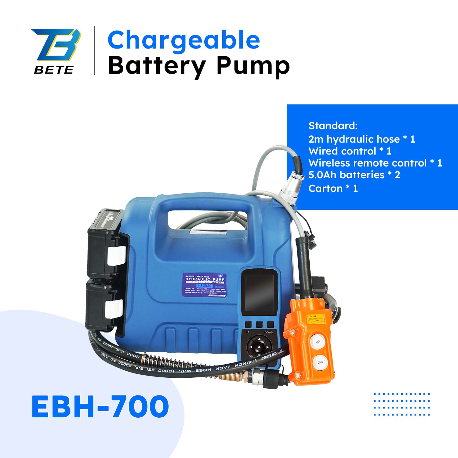 EBH-700 Automatic reset 700bar Hydraulic Battery Powered Pump