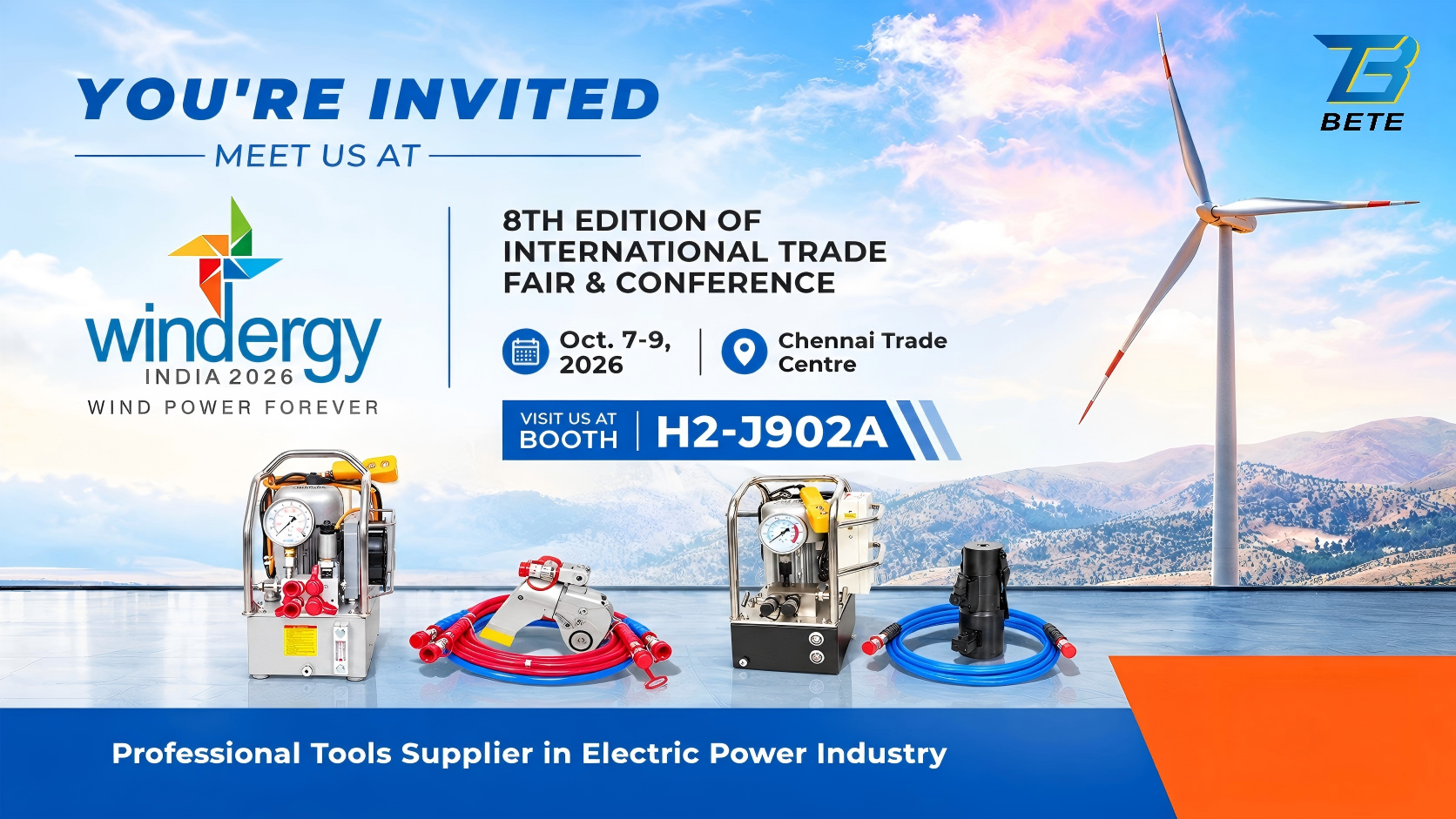 Meet BETE at Windergy India 2026 | Hydraulic Torque Wrench Solutions for Wind Power