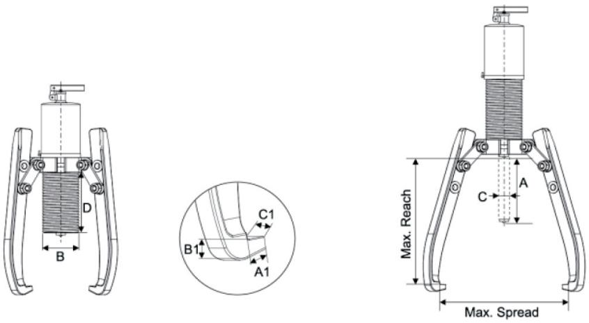 Separated Three-jaw Hydraulic Puller Technical drawings.png