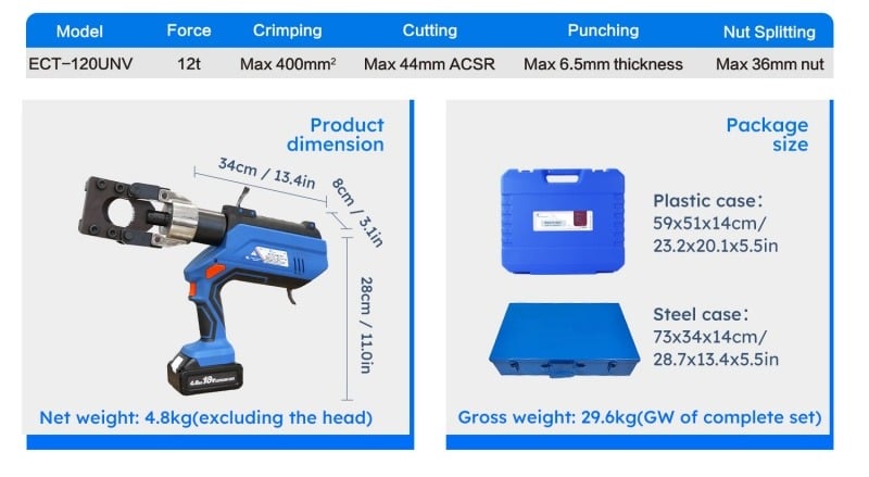 ect 120unv multi functional electric cable crimping tool 12t-9