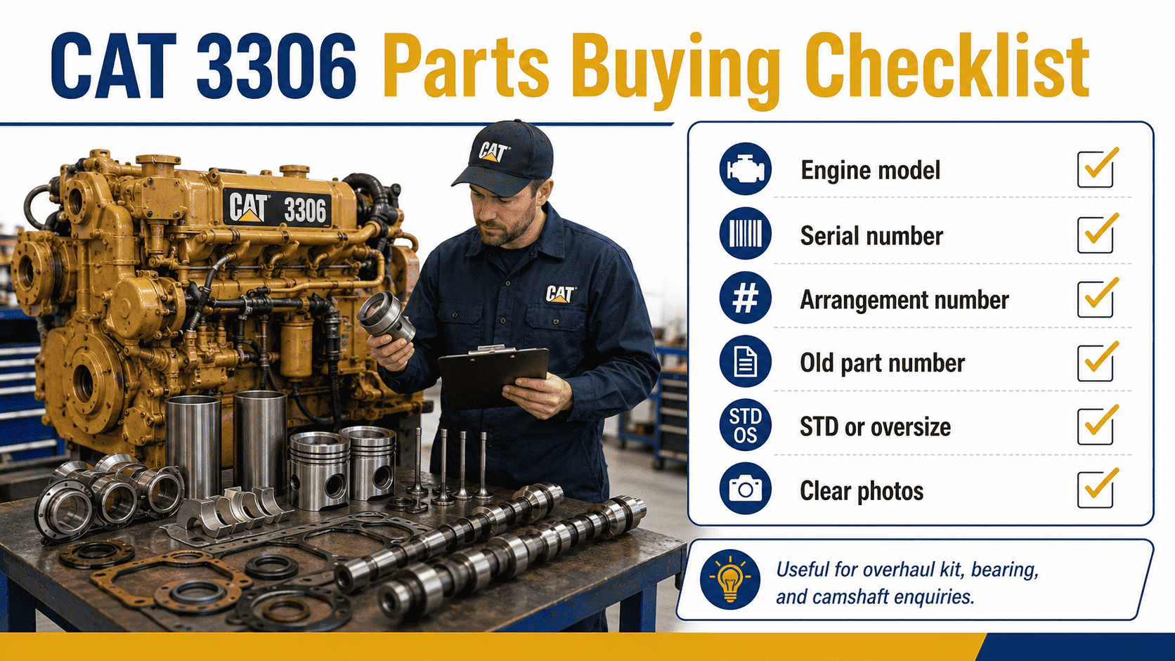Caterpillar-3306-Motor-Generalüberholungs-Teile-Leitfaden: Generalüberholungs-Kit, Lager und Nockenwellenteile