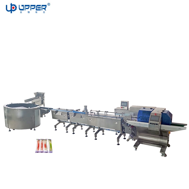 Earthworm gummies Centrifugal turntable packaging line Gum candy cotton sweet round bars packing machine