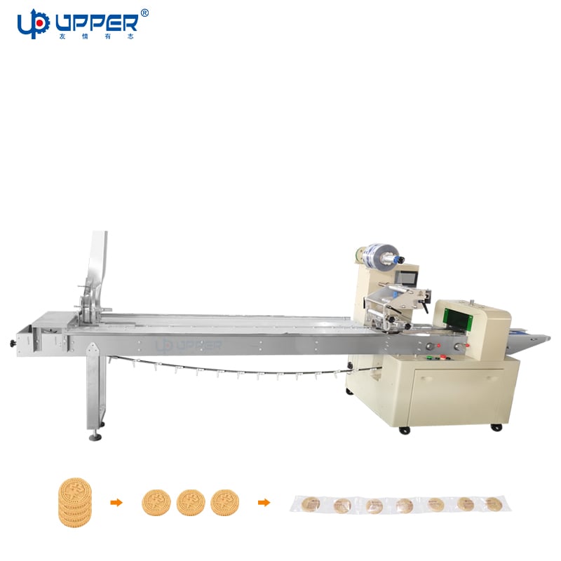 Cookies multi connected package packing machine flow pachaging machine with biscuit dropping device