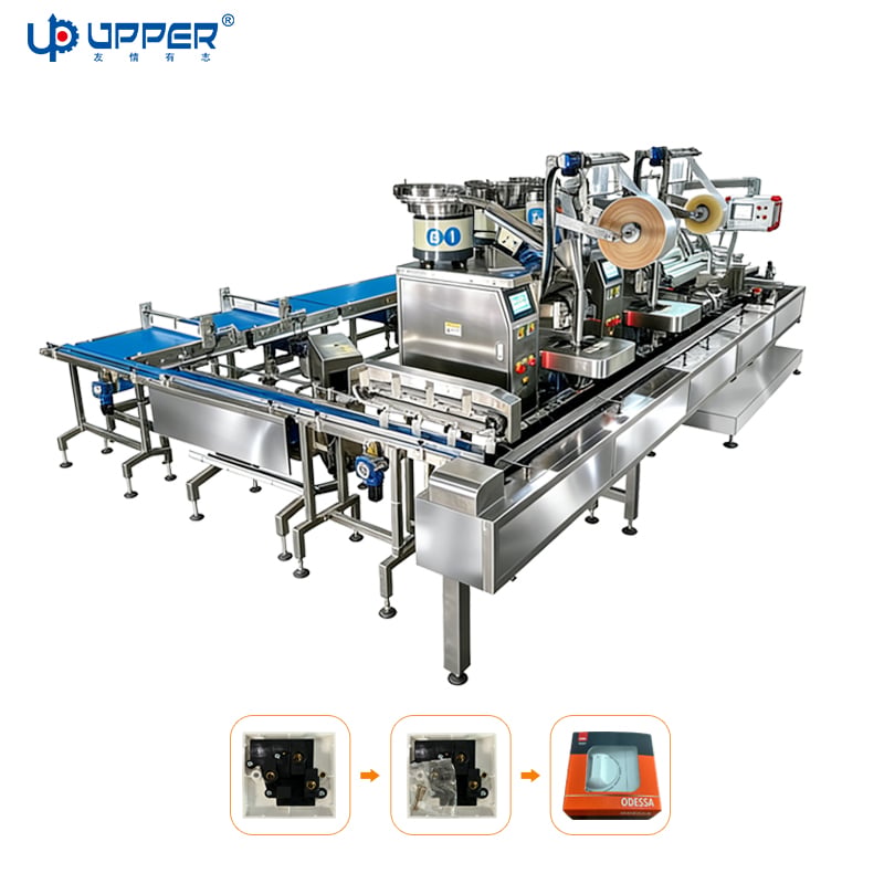 Socket and screw automatic feeding, stacking, cartoning and packaging line