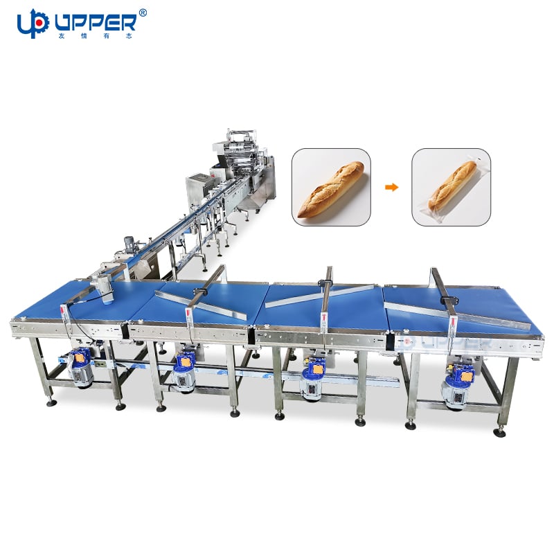 Automatic Baguette Long strip bread feeding packaging line with reciprocating flow packing machine