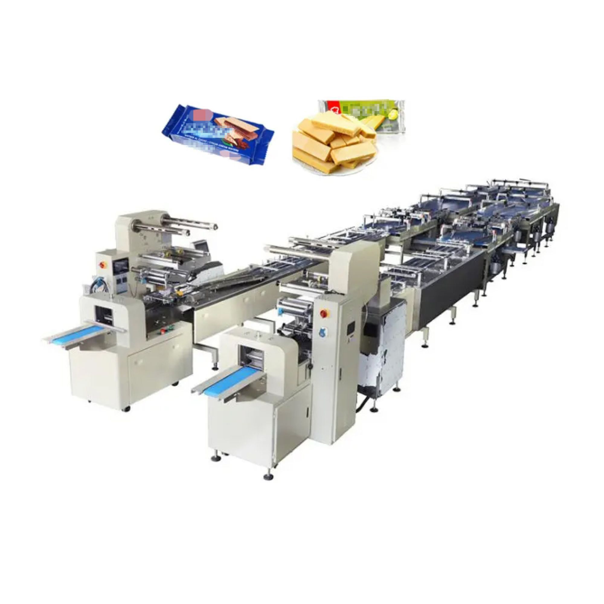 Double layer sandwich biscuit packing machine Upper Automatic dry cake bread Hamburger stacking packaging line
