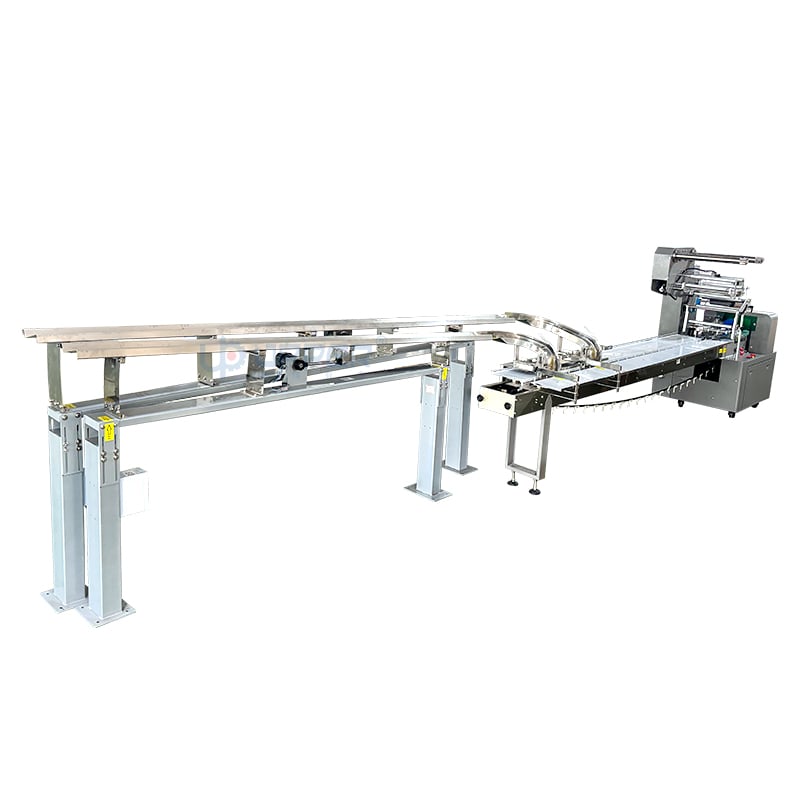 Automatic stacking and packaging machine with 2 feeder for round biscuits