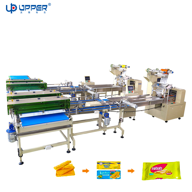 Waffle automatic conveyor feeding and packaging line Sandwich wafer biscuit Horizontal Pillow Packing Machine