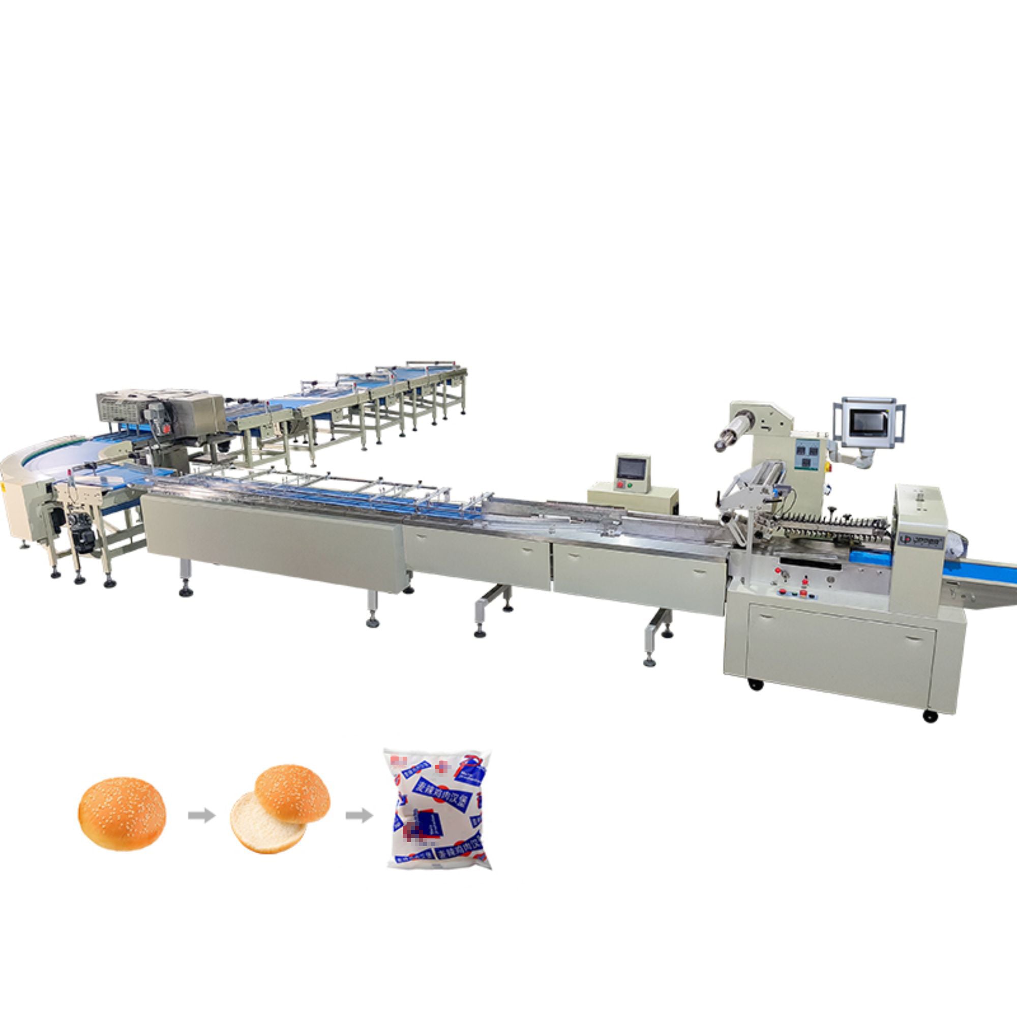 Hamburger Half Cut Double Channel Automatic Stacking Packaging Line