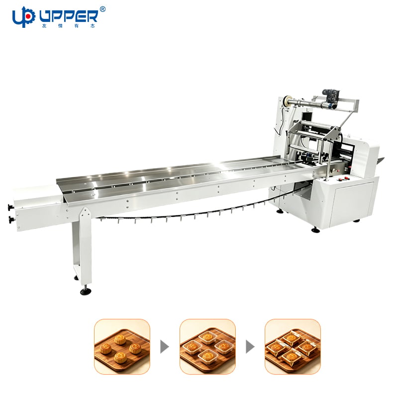 Automatic Mooncake Cookie Egg Yolk Pastry Flow Wrapper Packaging Machine Nitrogen Gas Flush White Packing Machine