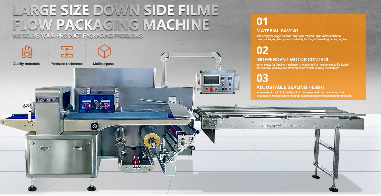 Large size down side filme flow packaging machine factory