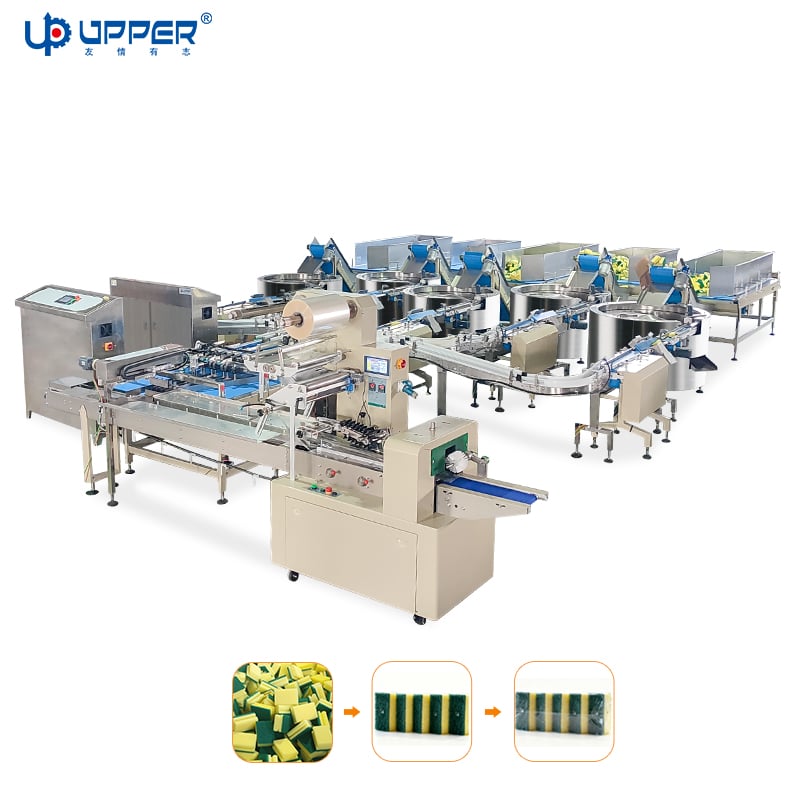 Sponge scouring pad 1 to 5 turntable feeding collection and packaging line Kitchen sponge packing machine