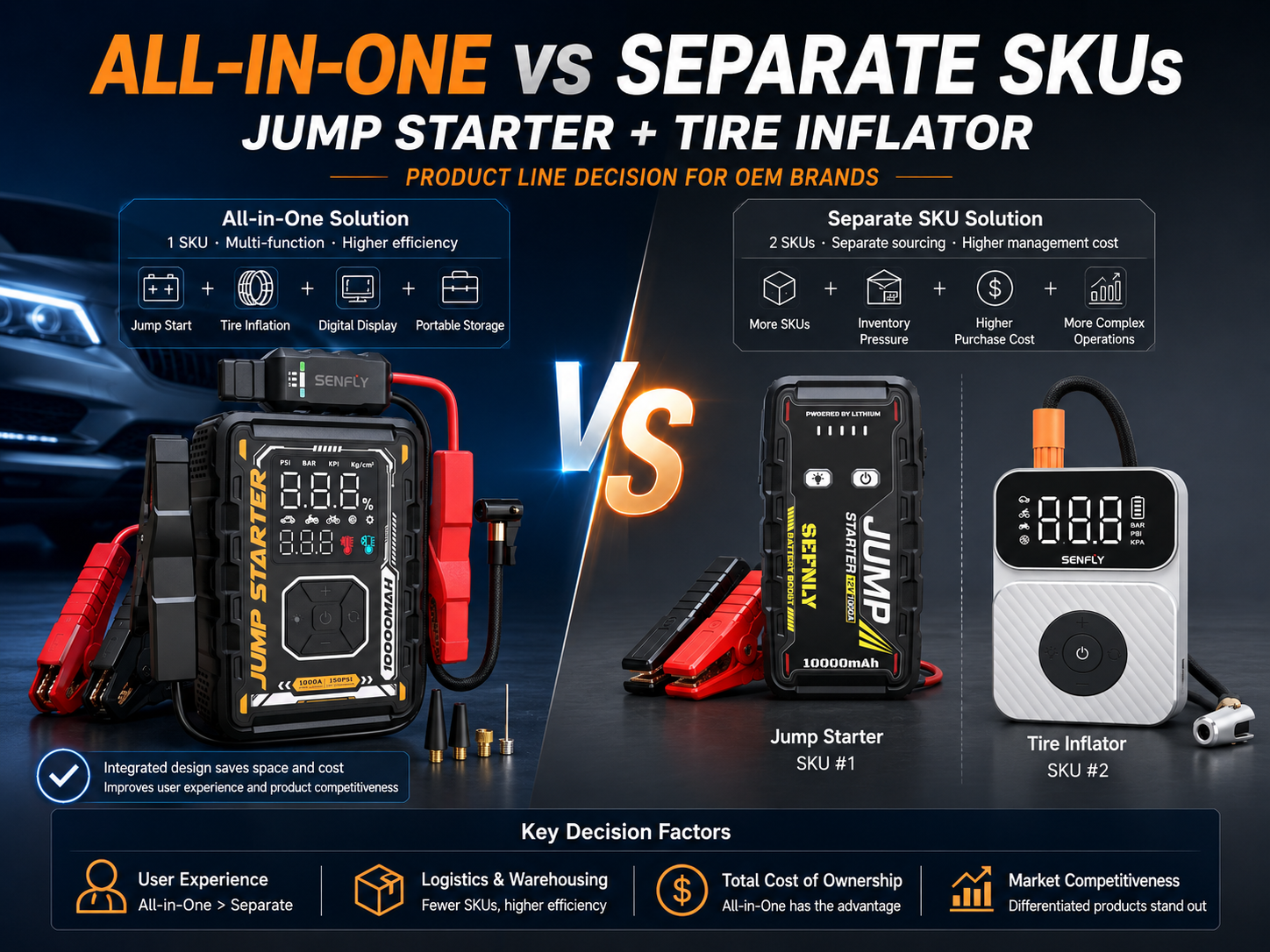 Jump Starter + Tire Inflator Combo vs. Separate SKUs: OEM Product Strategy Guide for Brand Owners