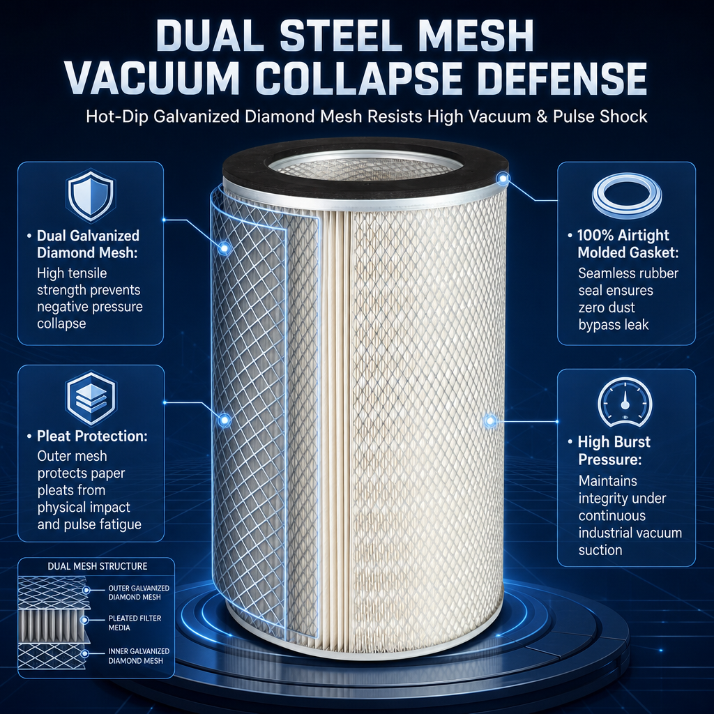 GUANLIN wood pulp paper air filter cartridge, pleated cellulose element for heavy dust intake filtration.