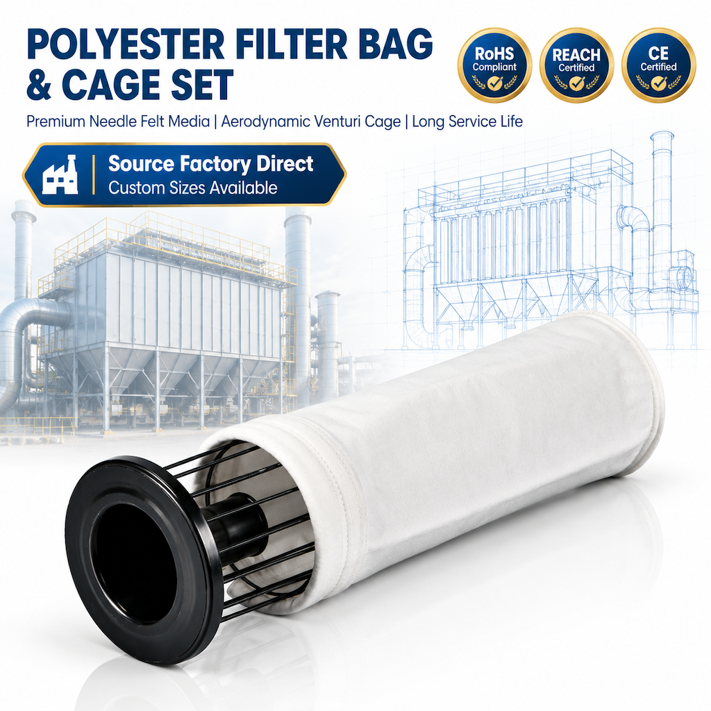 GUANLIN PTFE membrane coated polyester filter bags, 130°C temperature resistance, for woodworking, cement and chemical fine dust surface filtration.