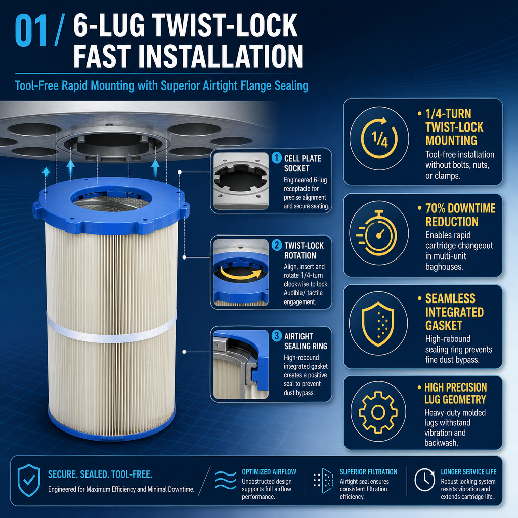 Six lug quick release cartridge structure