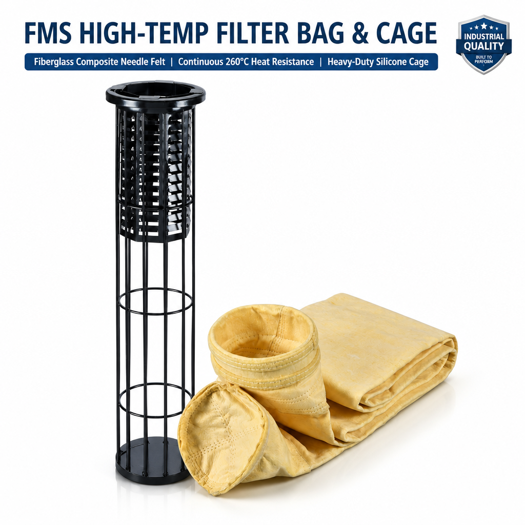 GUANLIN FMS composite fiberglass filter bags, 260°C temperature resistance, for cement kiln, steel furnace and waste incineration high temperature flue gas dust collection.