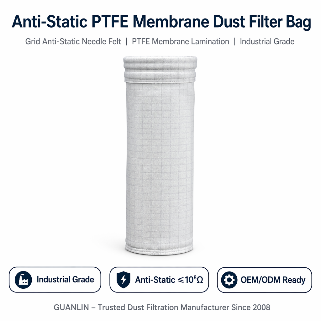 Grid Antistatic PTFE Membrane Filter Bag Surface Filtration Needle Felt Filter Sleeve For Explosion-proof Dust Collector