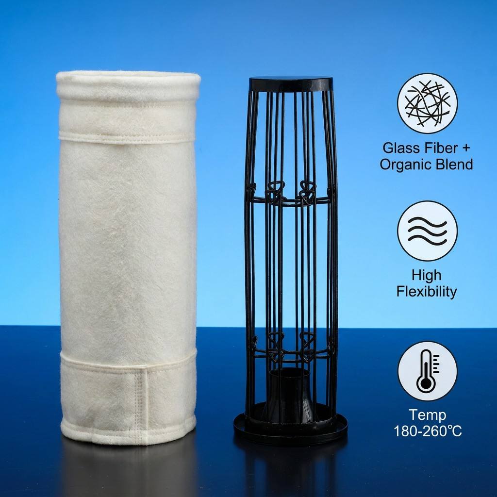 Acid & Alkali Resistant Blended Glass Fiber Bag Chemical High Temperature Flue Gas Dust Collector Sleeve