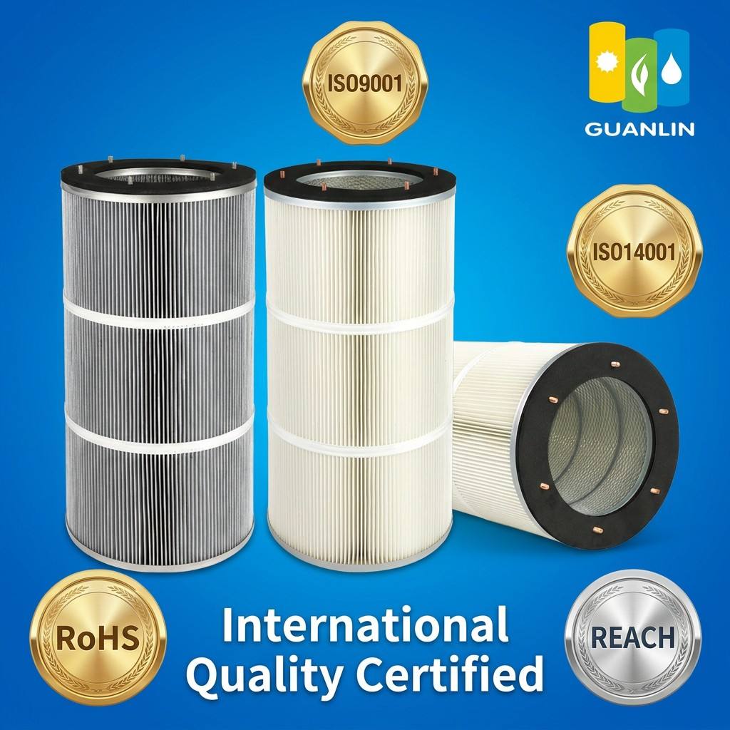 0.3μm Precision Polyester Dust Filter Cartridge Low Resistance Industrial Workshop Dust Removal Filter