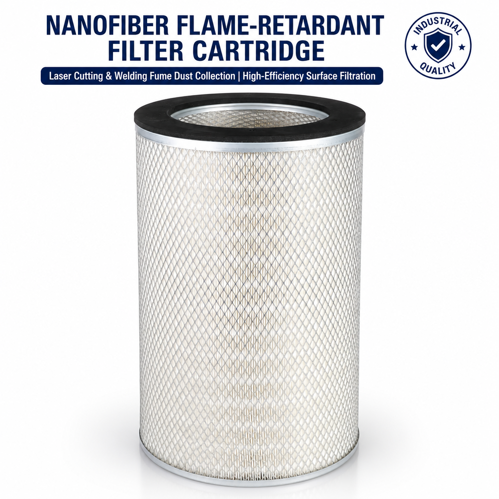 GUANLIN nano flame retardant filter cartridge, sub-micron element for welding fume, laser cutting and thermal spray extraction.