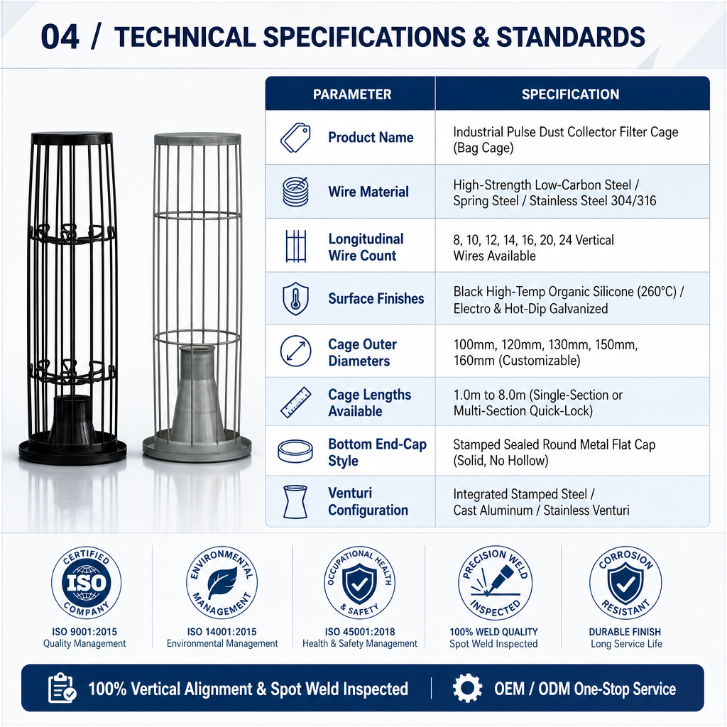 Stainless steel cage specifications
