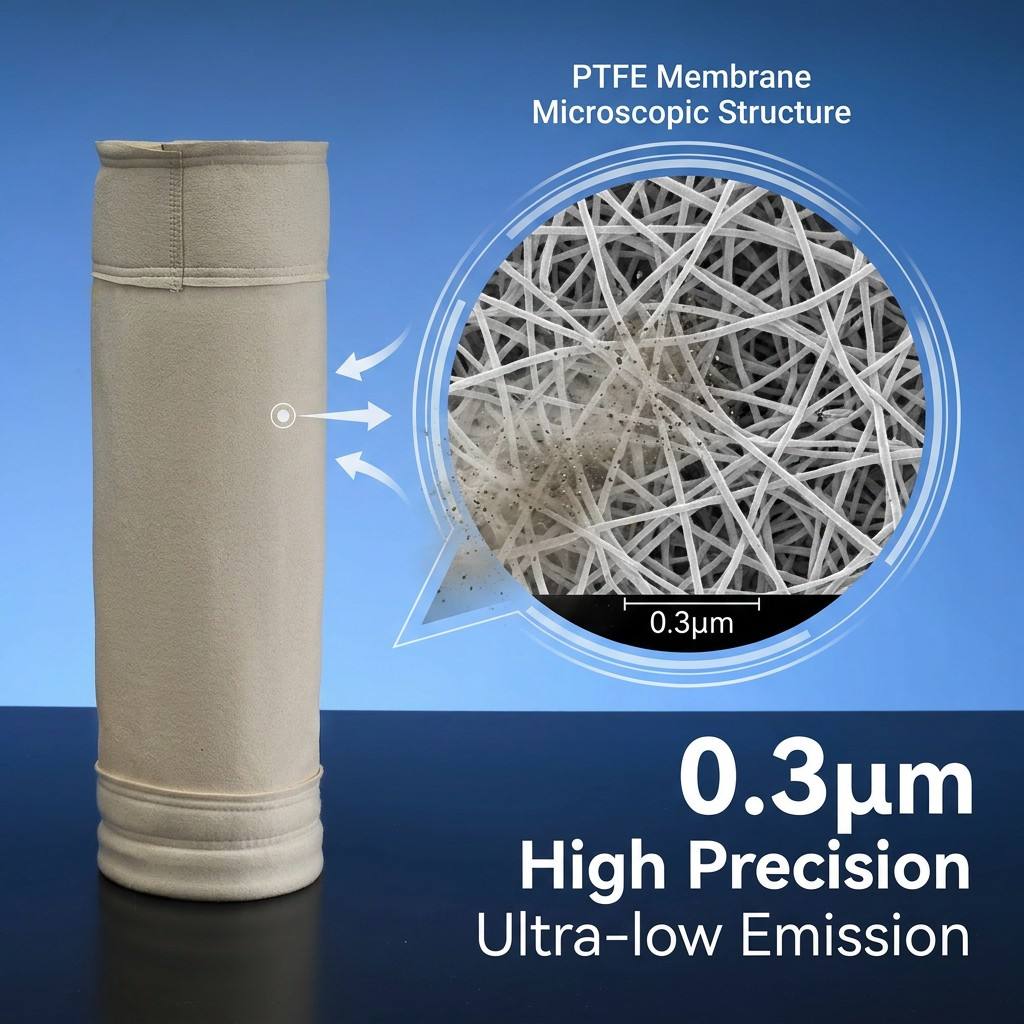 PTFE Membrane PPS Filter Bag High Efficiency Heat Resistant Industrial Dust Collector Sleeve