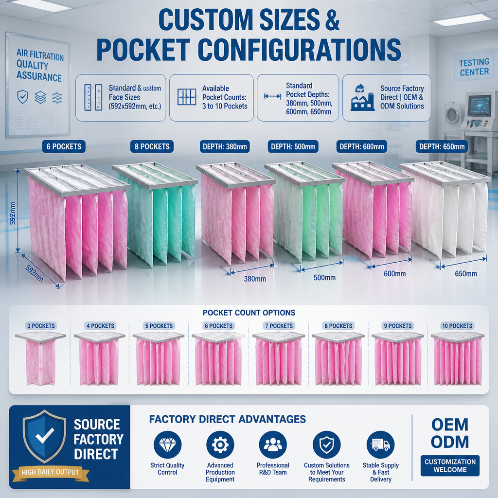 GUANLIN hospital medium efficiency bag filter, F7 pocket filter for ward and clinic air handling units.
