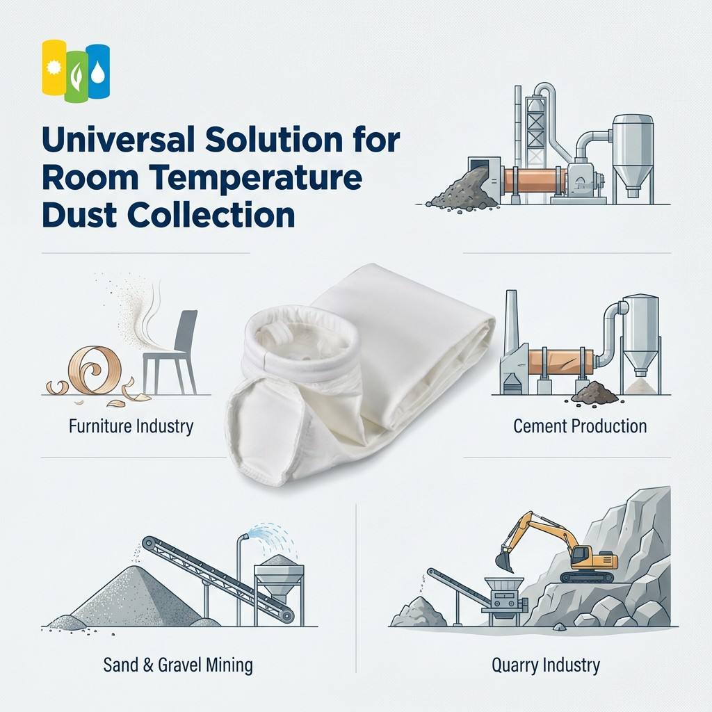100% Polyester Needle Felt Filter Bag Normal Temperature Industrial Dust Collector Bag For Cement Wood Grain Dust Removal