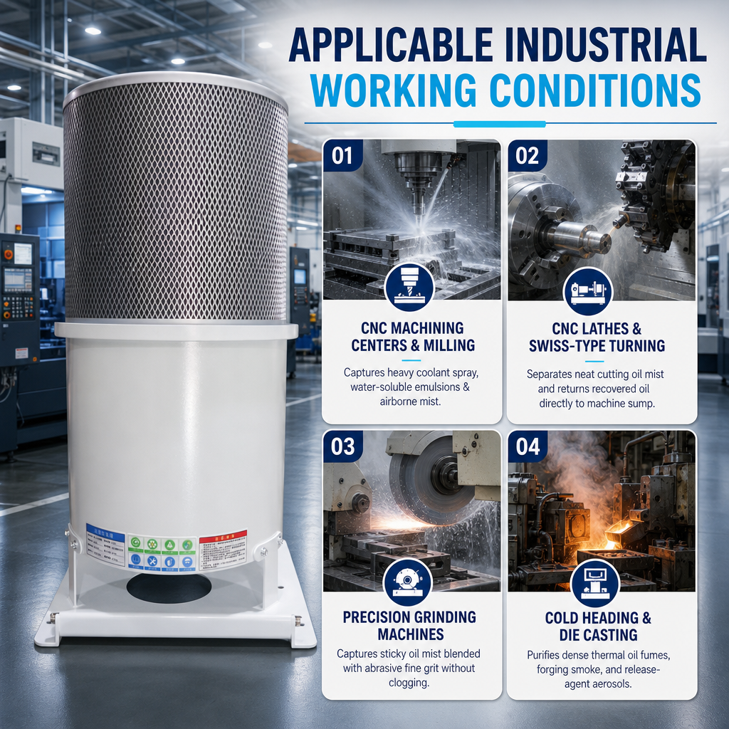 GUANLIN surface grinder oil mist filter, coalescing cartridge for centreless and cylindrical grinding machines.