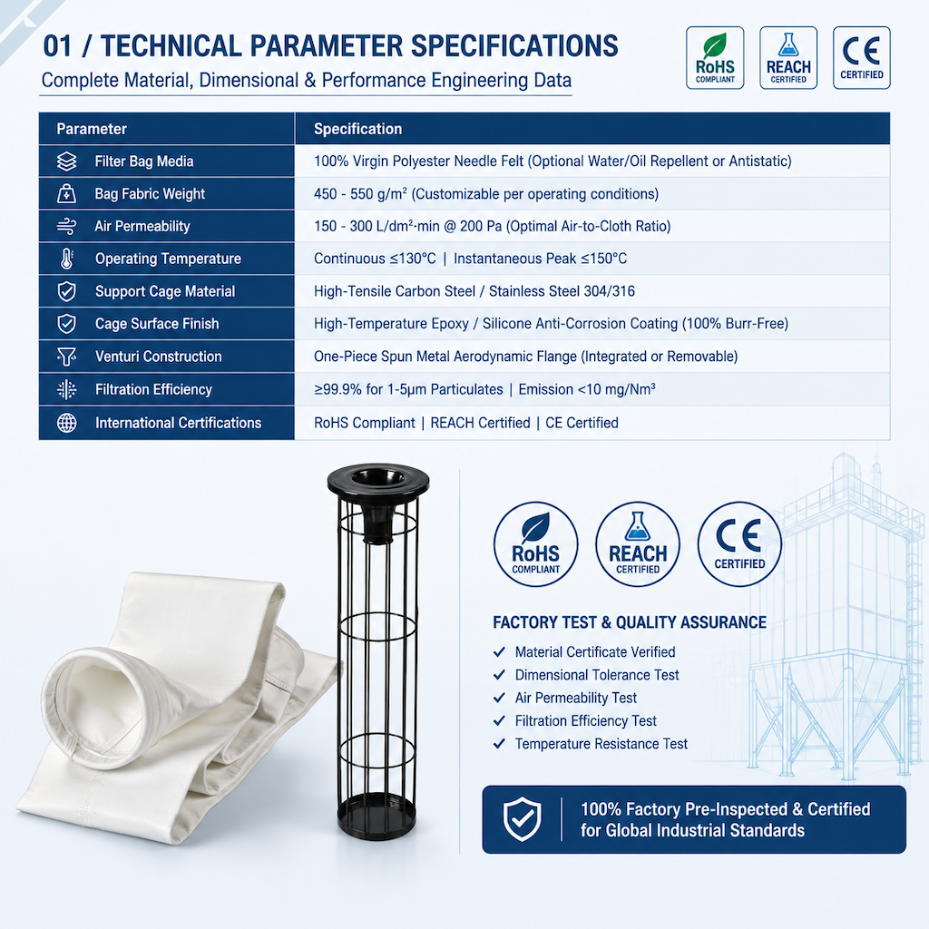Polyester filter bag technical parameter specifications