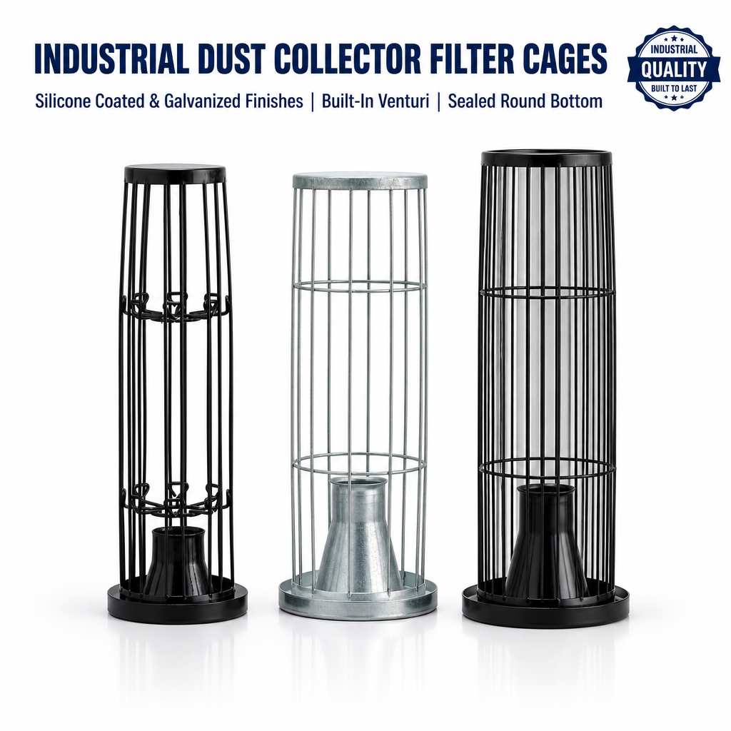 GUANLIN stainless steel filter cage, corrosion resistant bag support frame for chemical and high humidity baghouse service.