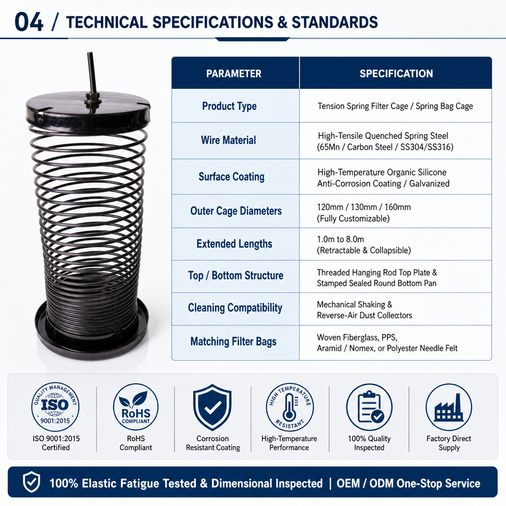 Tension spring cage applications