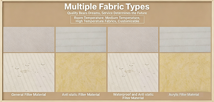 Various types of filter bag materials are available for selection.