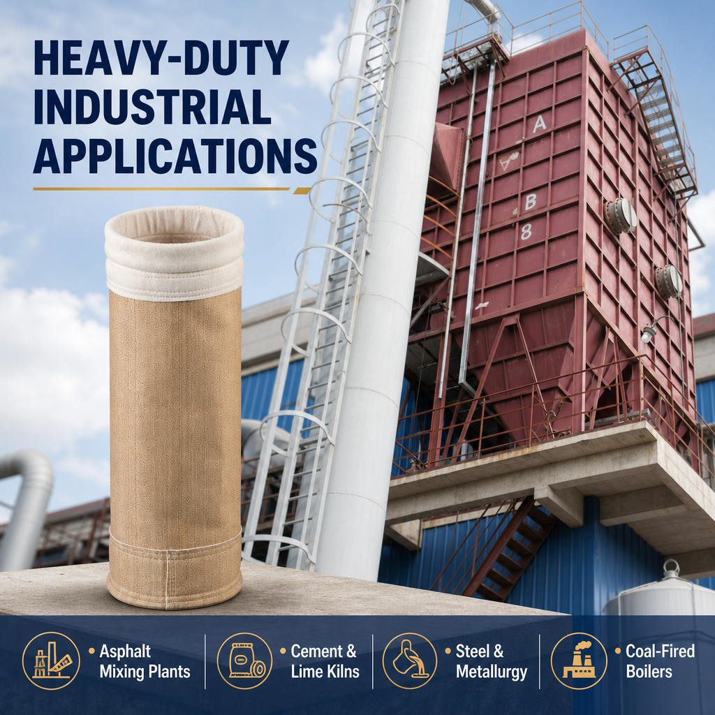 GUANLIN asphalt plant filter bags, 204°C aramid temperature resistance, for dryer drum and mixer dust collection.