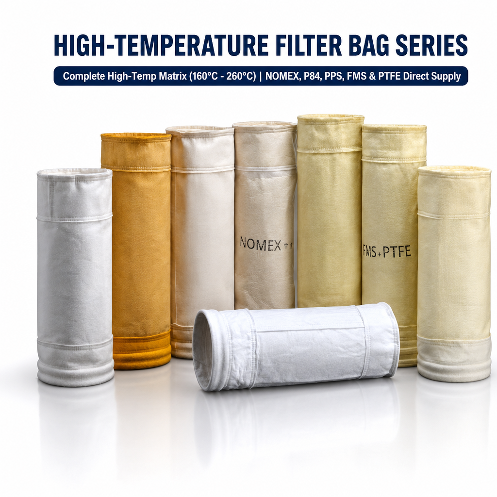 GUANLIN high temperature combination filter bags, 190°C temperature resistance, for cement kiln, steel plant and incinerator flue gas dust collection.