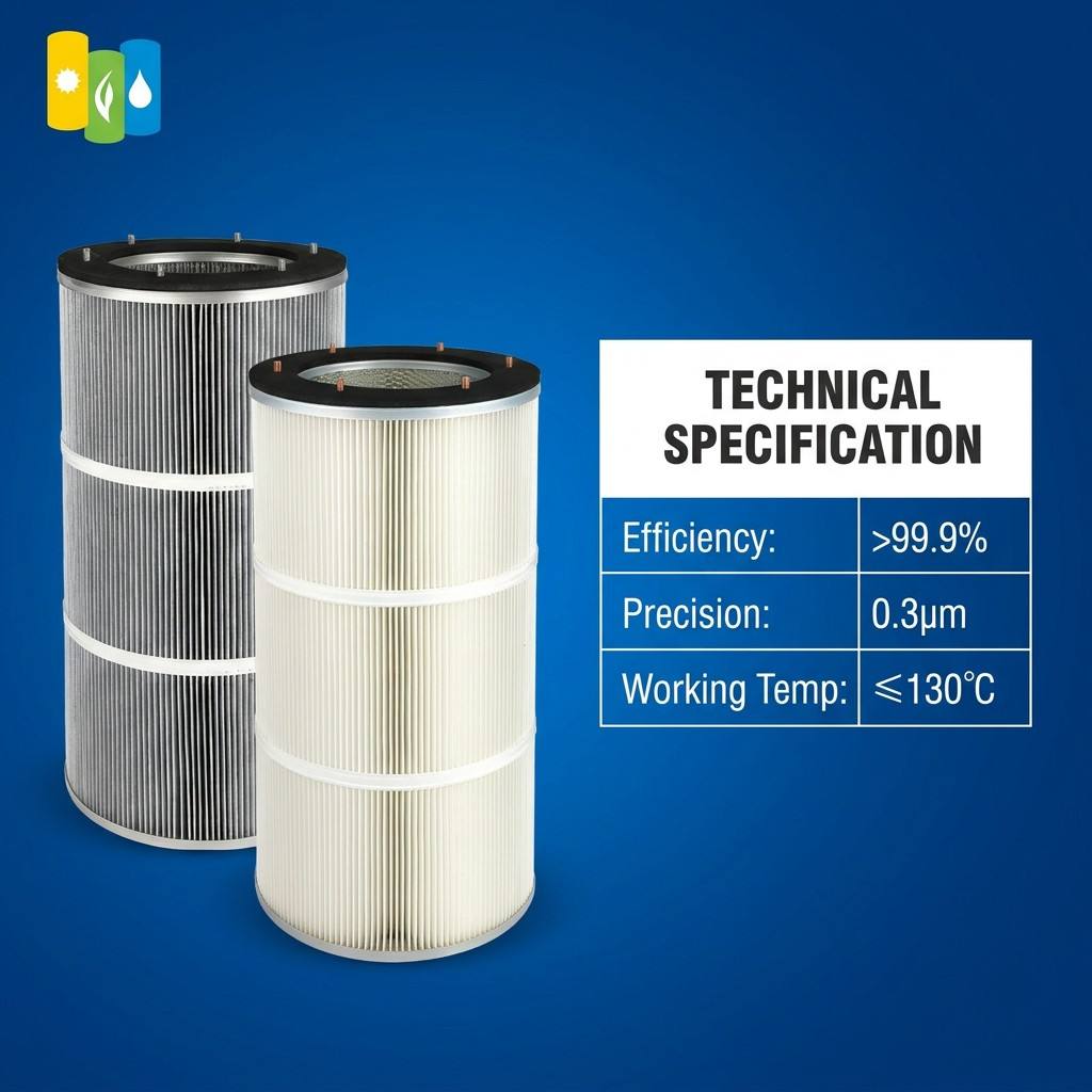 PTFE Membrane Polyester Dust Filter Cartridge Ultra High Efficiency Fine Dust Removal Filter Element